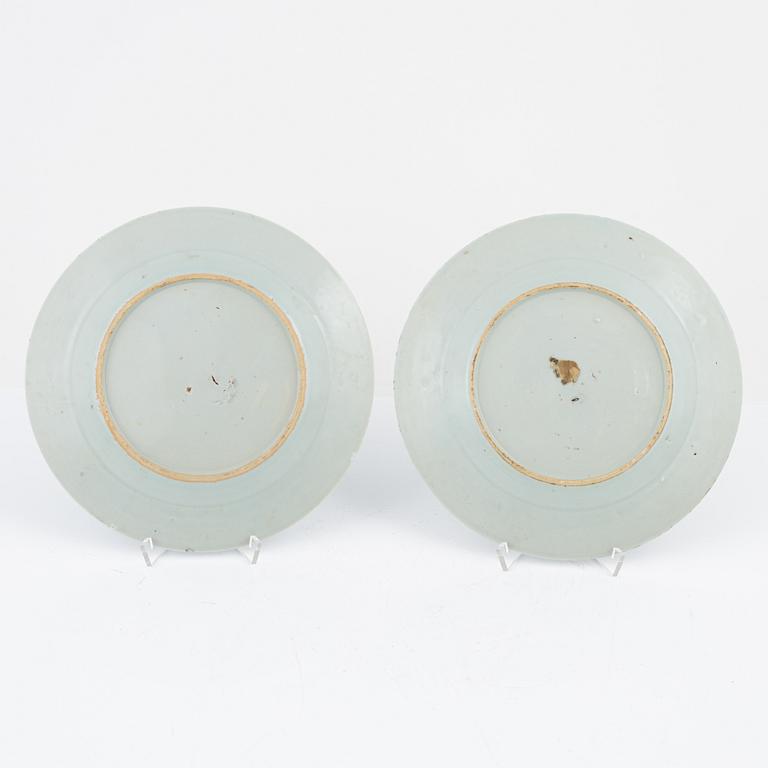 A group of four blue and white porcelain plates,  Qing dynasty, Jiaqing (1796-1820).