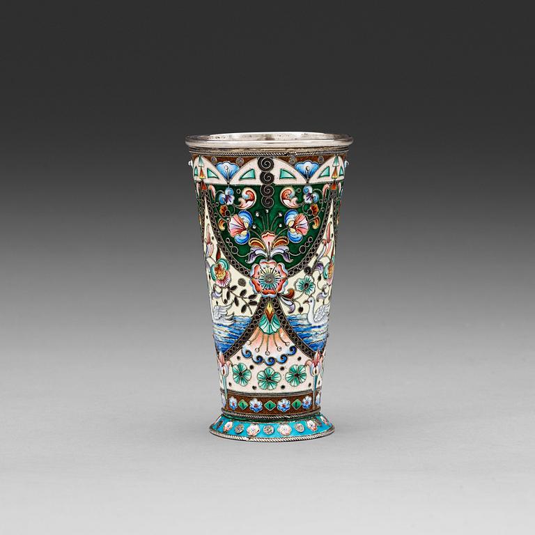 A Russian early 20th century silver and enamel beaker, maks of Konstantin Skvortsov, Moscow 1899-1908.