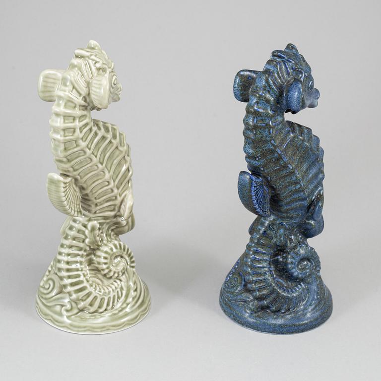 GUNNAR NYLUND, two seahorse stoneware figurines, Rörstrand.
