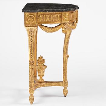 A Gustavian carved giltwood console table, Stockholm, late 18th century.