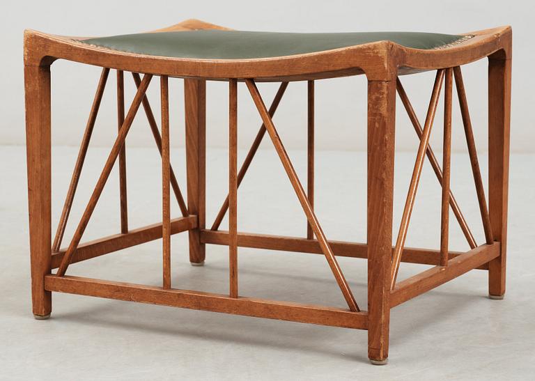 A Josef Frank mahogany and green leather 'Tutankhamon' stool, Svenskt Tenn, model 1063.