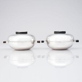 Sylvia Stave, two alpacca lidded dishes, C.G. Hallberg, Stockholm, designed in 1934.