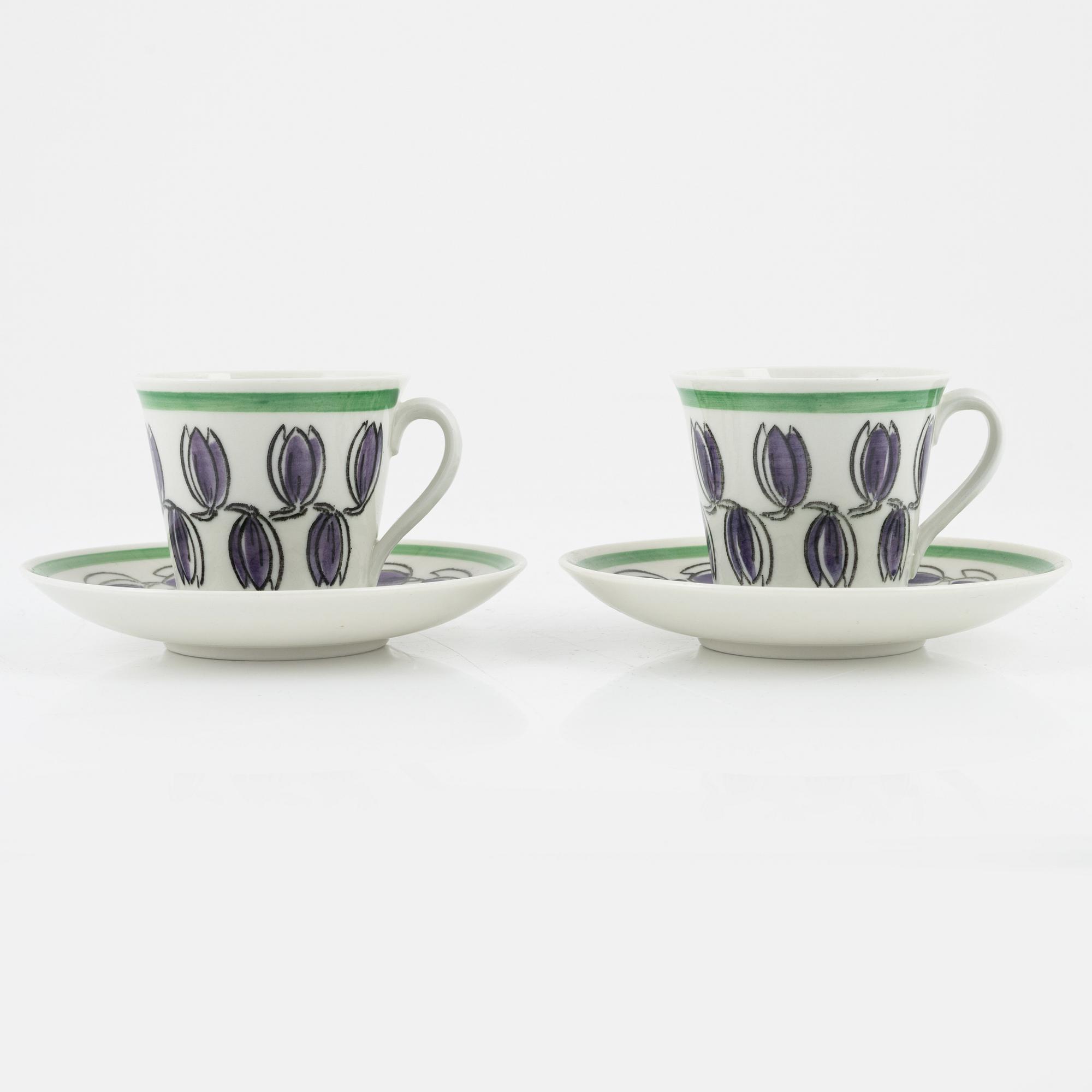 Kaffekoppar med fat, 2st, porslin, "Delila", Upsala Ekeby Gefle.