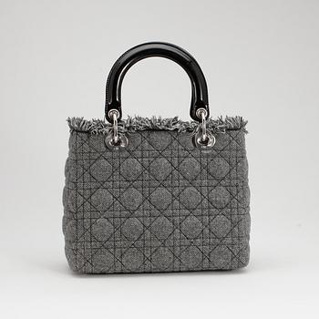 CHRISTIAN DIOR, a a grey fabric leather "Lady Dior" bag.