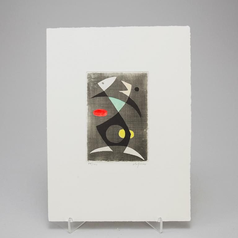 PIERRE OLOFSSON, graphic portfolio with 5 etchings, one of which handcoloured with bodycolour. Edition 78/100.