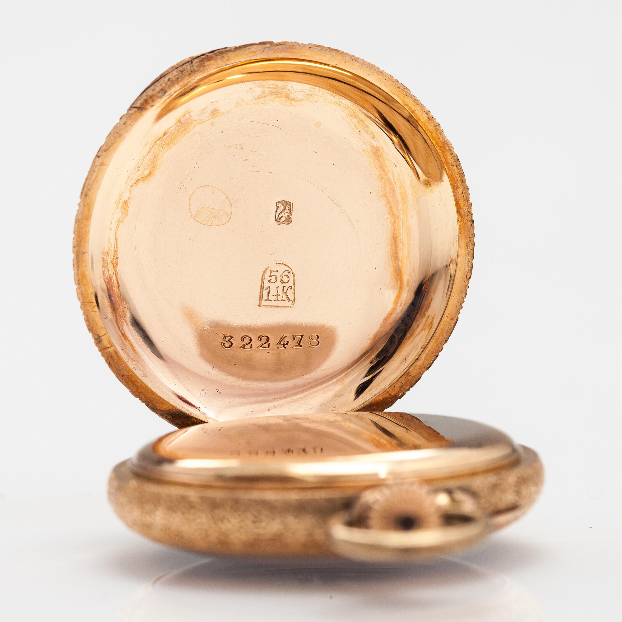 POCKET WATCHES, 2 psc, 14K gold, 32 mm and 44 mm.