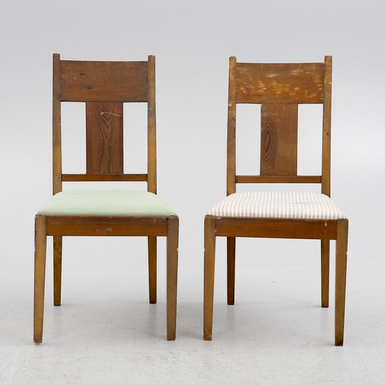 Carl Westman, a pair of stained pine chairs, Sweden ca 1910.