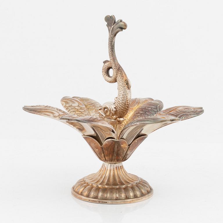 A silver plate caviar stand, Fleuron Christofle, France.