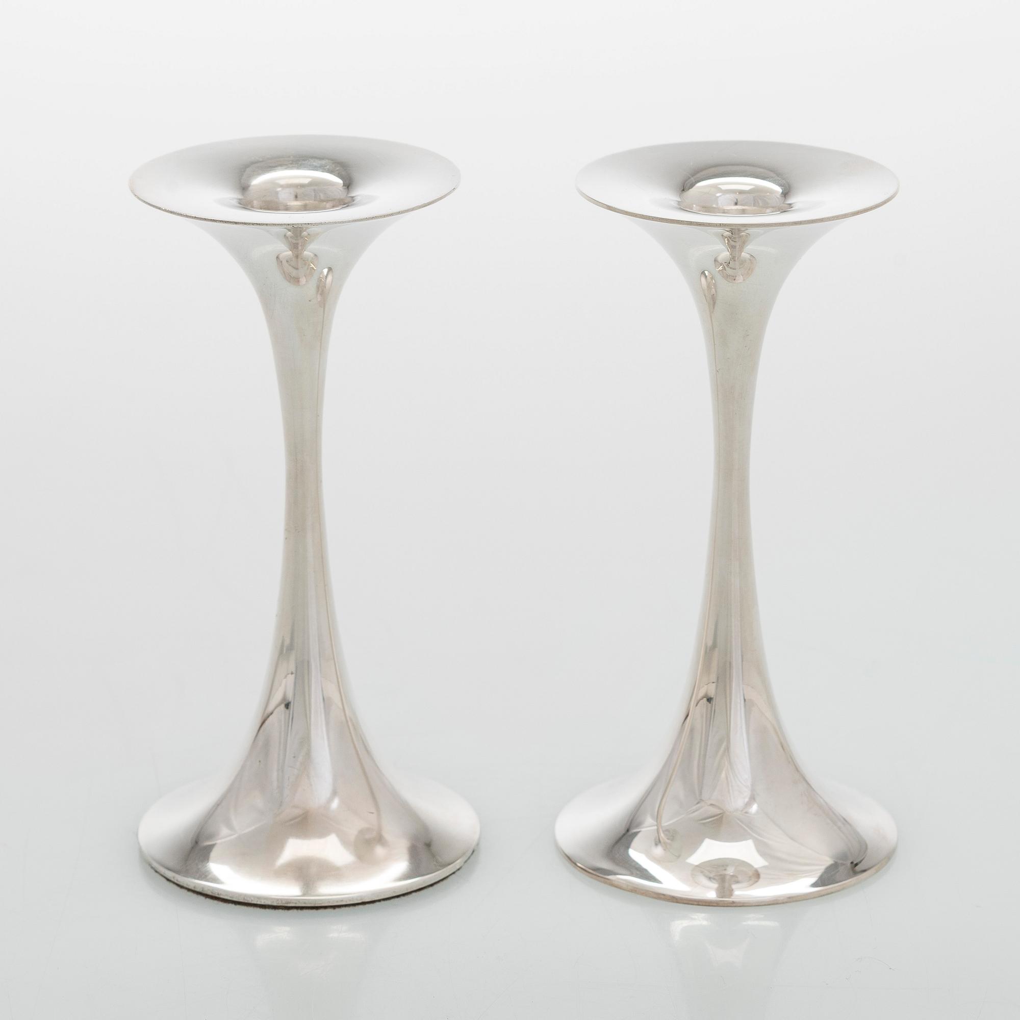 Tapio Wirkkala, ljusstakar, 2 st, silver, "Trumpetti", Kultakeskus, Tavastehus 1989-1994.