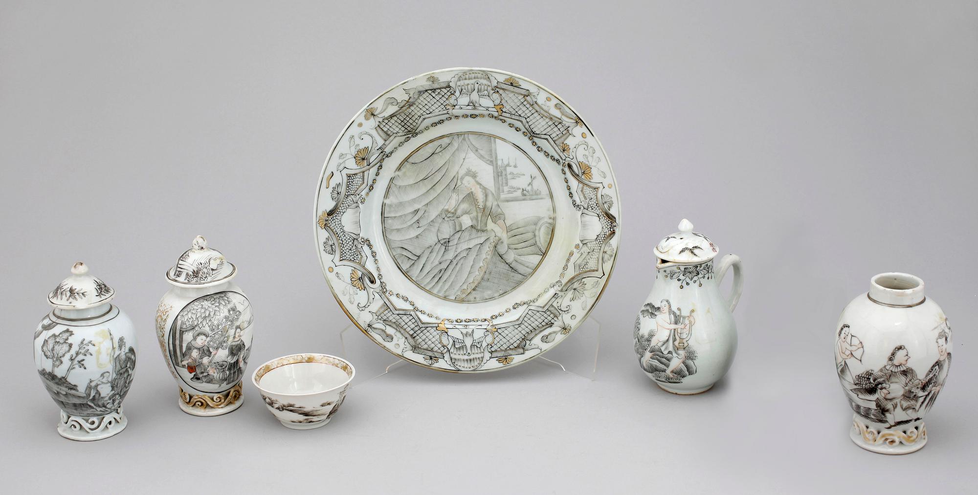 SERVISDELAR, 6 st, kompaniporslin. Qing dynastin, Qianlong (1736-95).