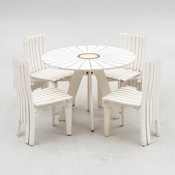 Alvar & Aino Aalto, an 'Aurino' garden furniture set with table and four chairs.