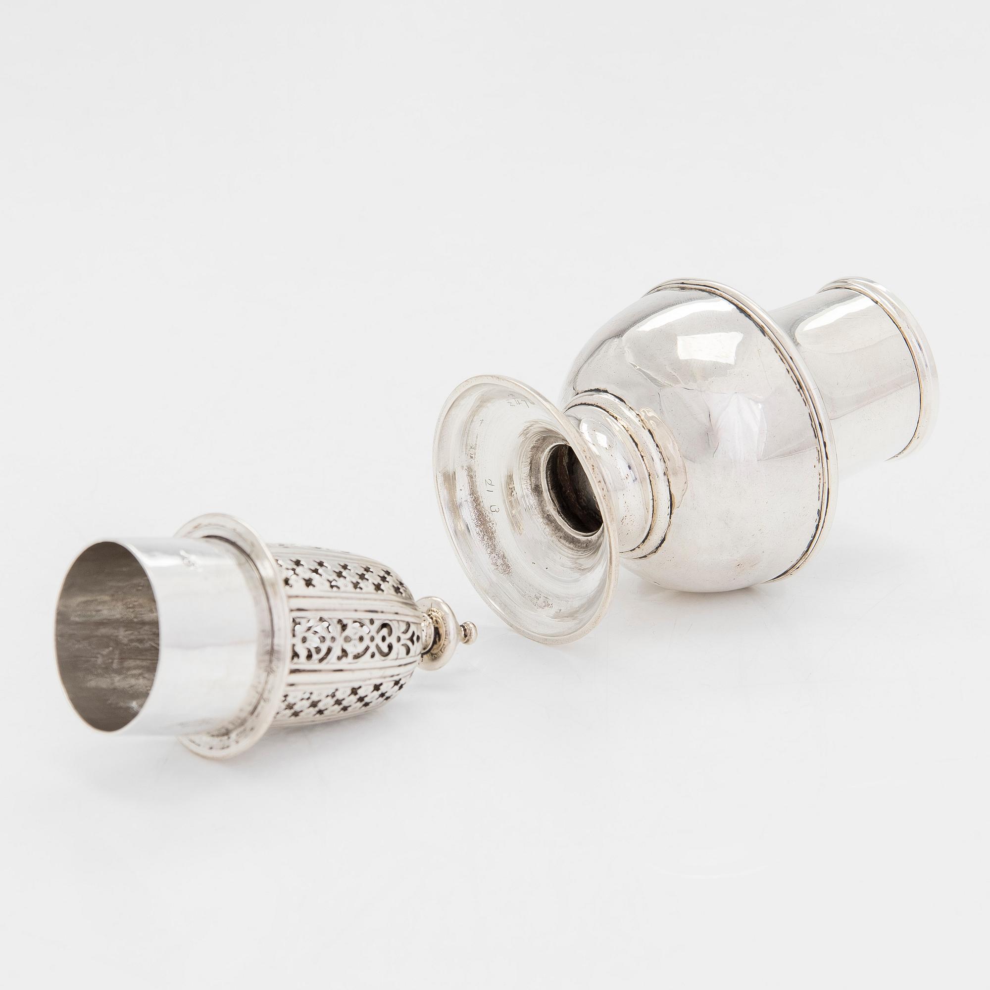 Charles Alchorne, sockerruska, sterlingsilver, London 1730-tal, otydlig årsstämpel.