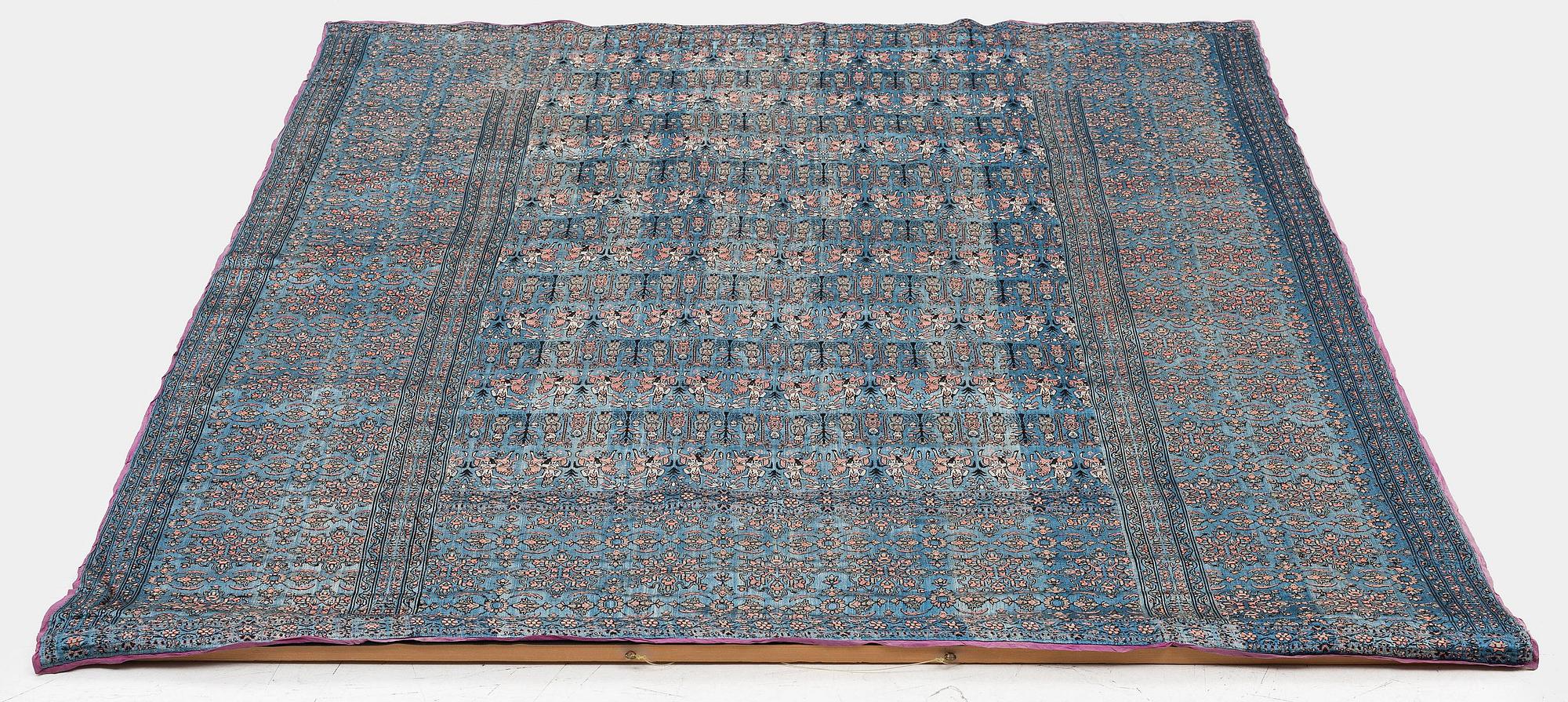 Sidentextil, sannolikt persiskt efter Mogul-förlaga, 1800-tal, ca 174 x 140 cm.