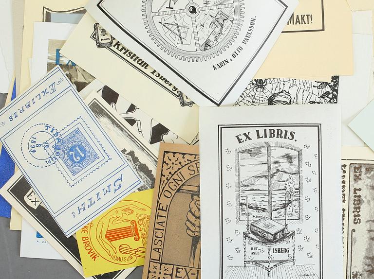 SAMLING BOKEXLIBRIS, ca 110 st, mest Sverige, bla Kung Oscar II, 1800-1900-tal.