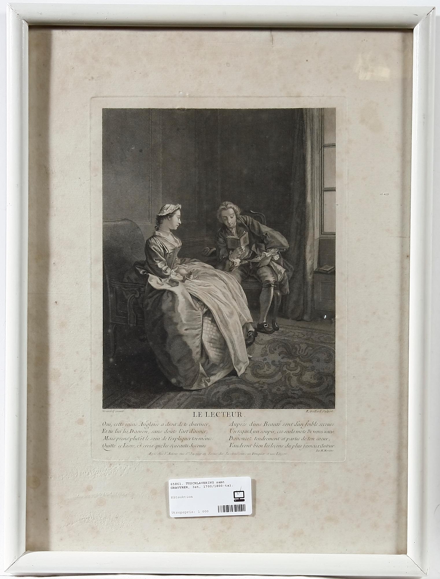 TUSCHLAVERING samt GRAVYRER, 3 delar 1700/1800-tal.