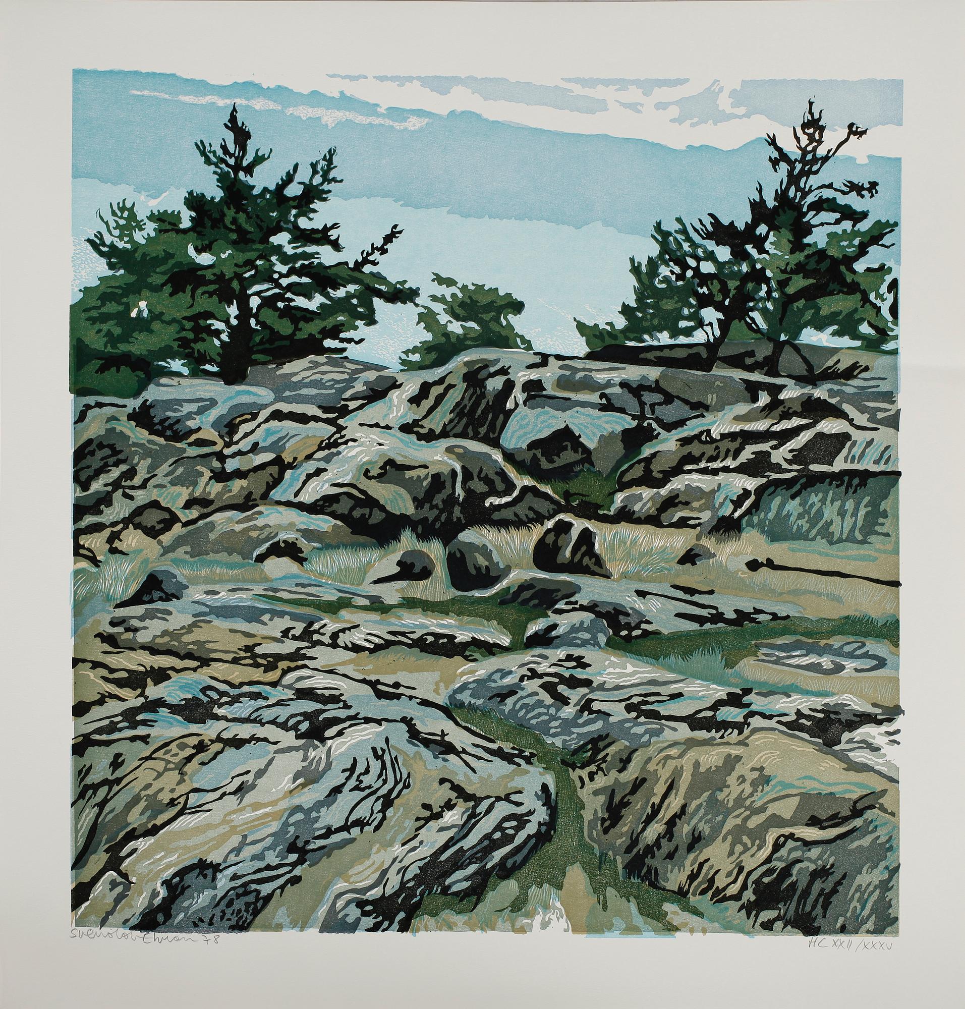 SVENOLOV EHRÉN, mapp med 5 linoleumsnitt, signerade och daterade 78, HC 22/35.