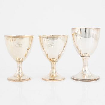 Six English silver beakers, 19th Century.