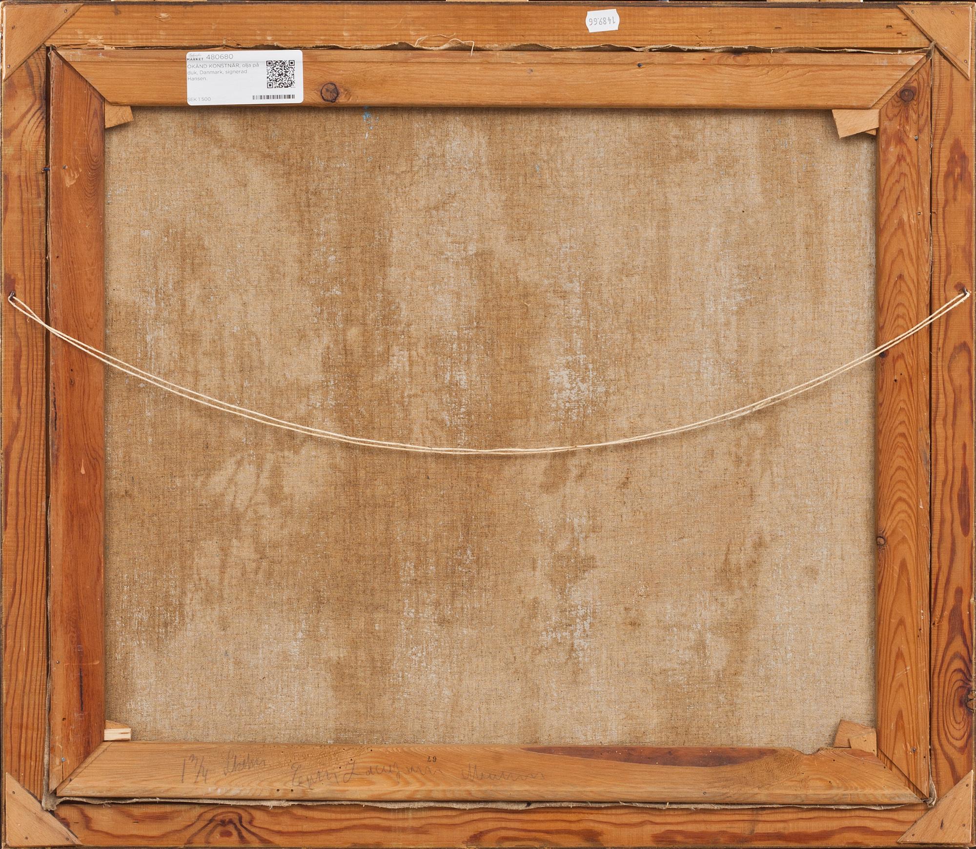 OKÄND KONSTNÄR, olja på duk, Danmark, signerad Hansen.