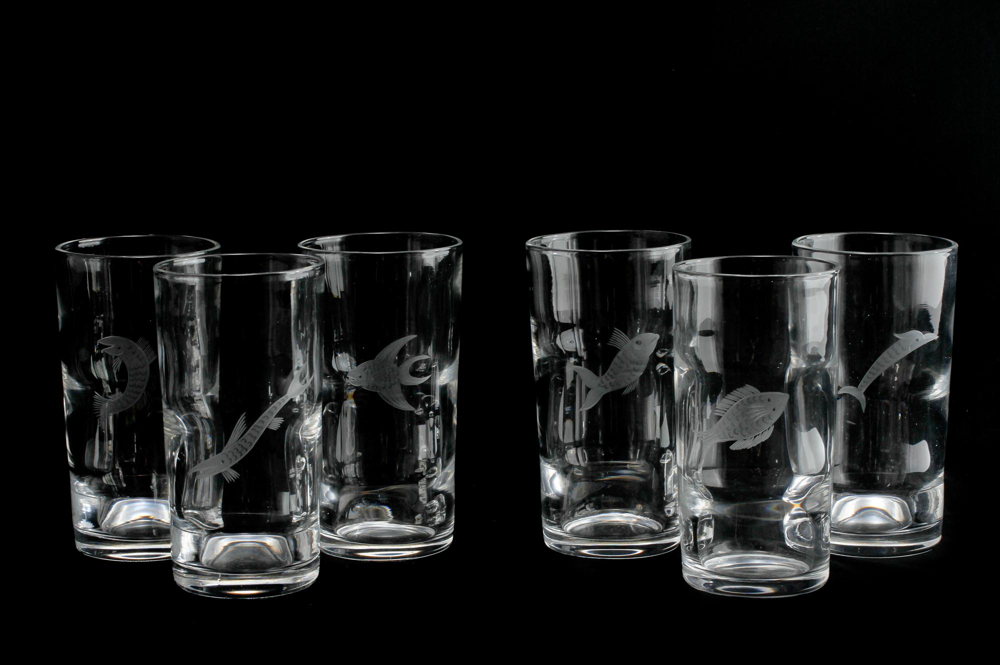 GROGGLAS, 6 st, Elis Bergh, Kosta, art deco, 1930-tal.