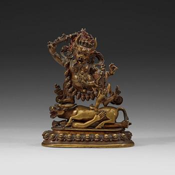 A Mongolian bronze figure of a Dharmapala, early 19th century.