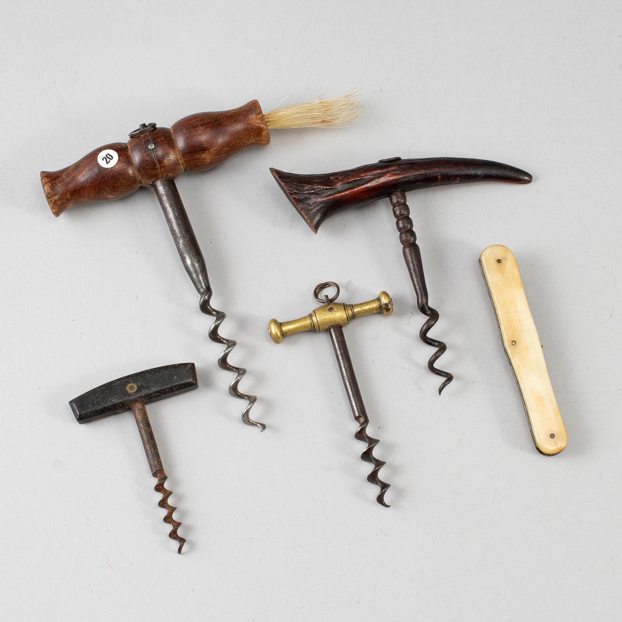 Five cork screws, 19th/20th centiury.
