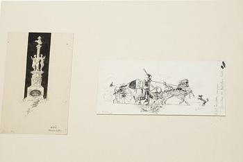 Carl Larsson, 6 drawings, signed C.L, Indian ink and hightening white mounted on cardboard.
