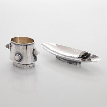 Malja ja vati, hopeaa ja pyöröhiottuja kvartseja, Pirkan-Kulta Tampere 1961.