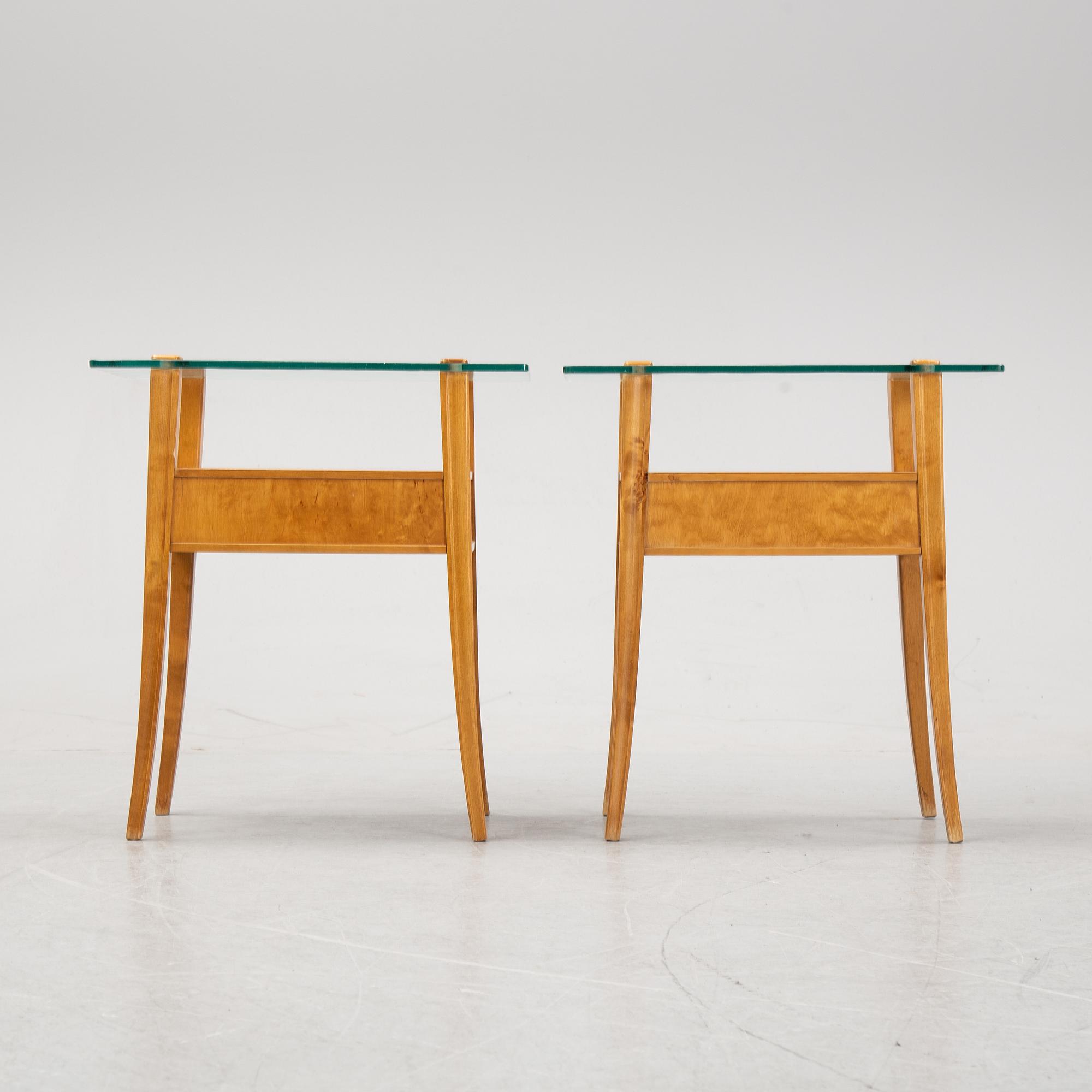 A pair of birch tree bed side tables from Bodafors, mid 20th century.