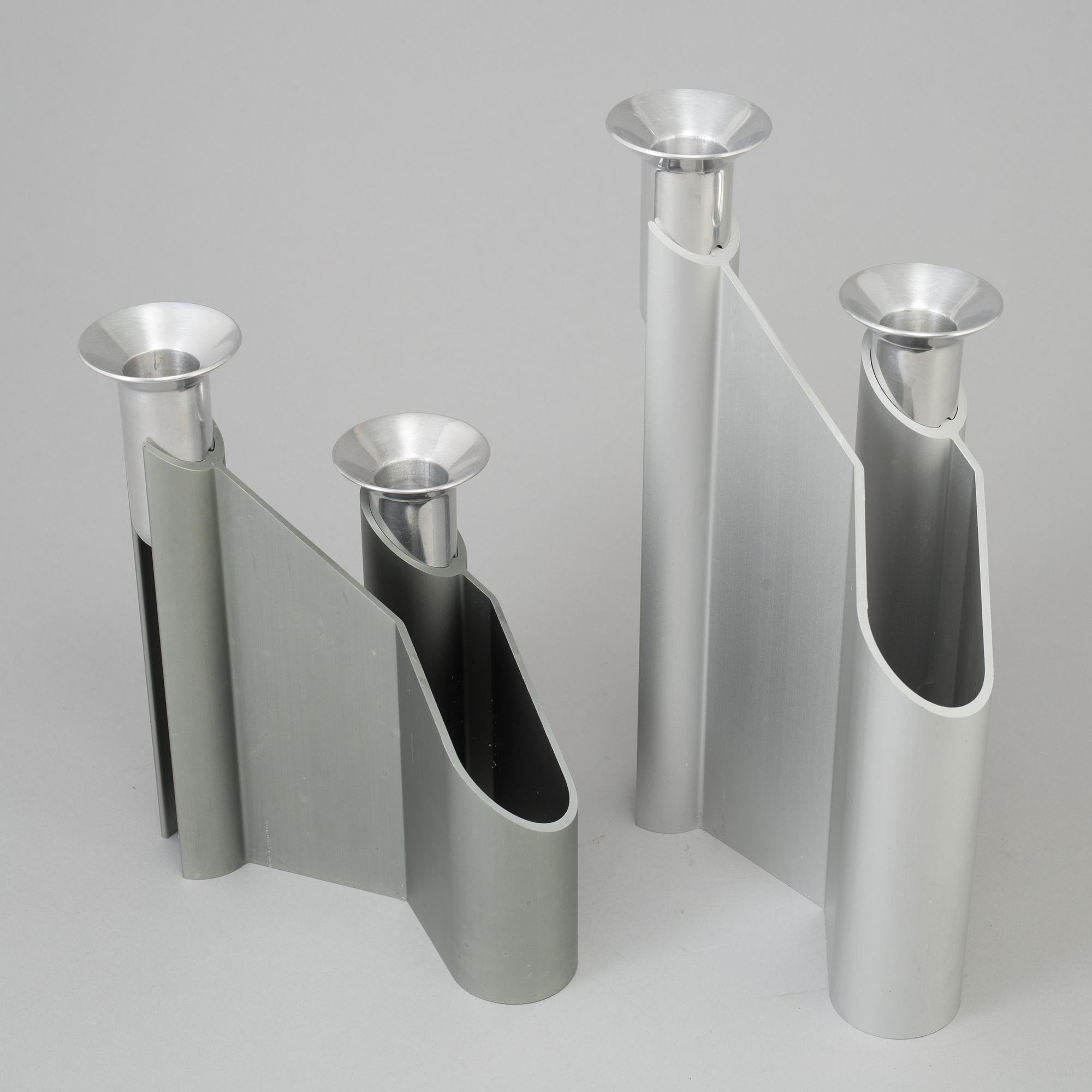 Two aluminium "Labyrinth" candlesticks by Lene Munthe for Georg Jensen, Denmark.
