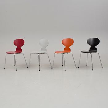 ARNE JACOBSEN, stolar, 4 stycken, "Myran", Fritz Hansen, 1900-talets slut.
