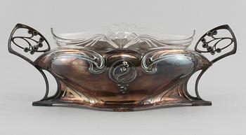 JARDINIERE, britanniametall och glas, jugend, WMF, Tyskland, 1900-talets början.
