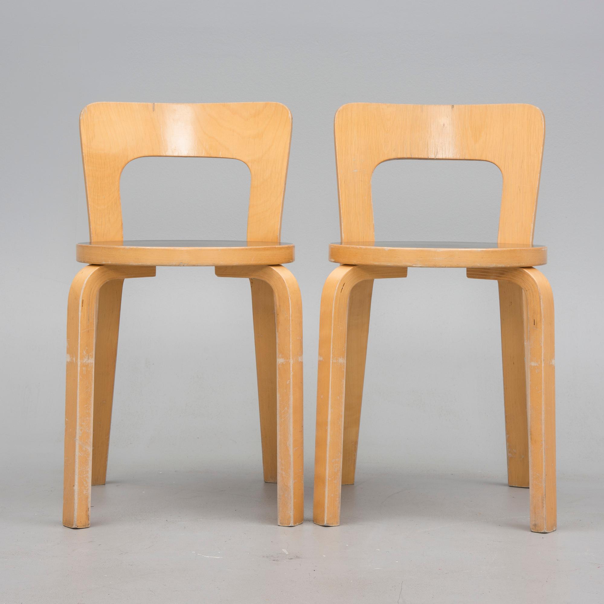 STOLAR, 6 st, modell 65, Alvar Aalto, Artek 1900-talets senare hälft.