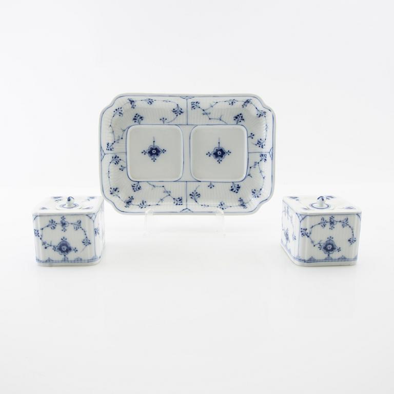 Writing set, three pieces "Musselmalet half lace" Royal Copenhagen Denmark porcelain.