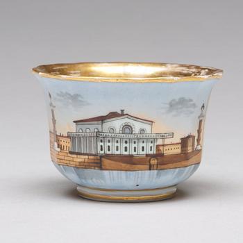 A Russian Topographic cup with stand, Gardner, 19th Century.