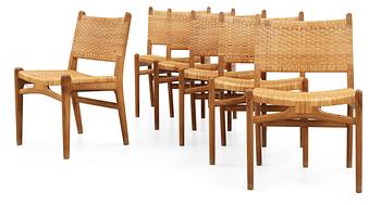 A set of six Hans J Wegner oak chairs by Carl Hansen & Son, Denmark.