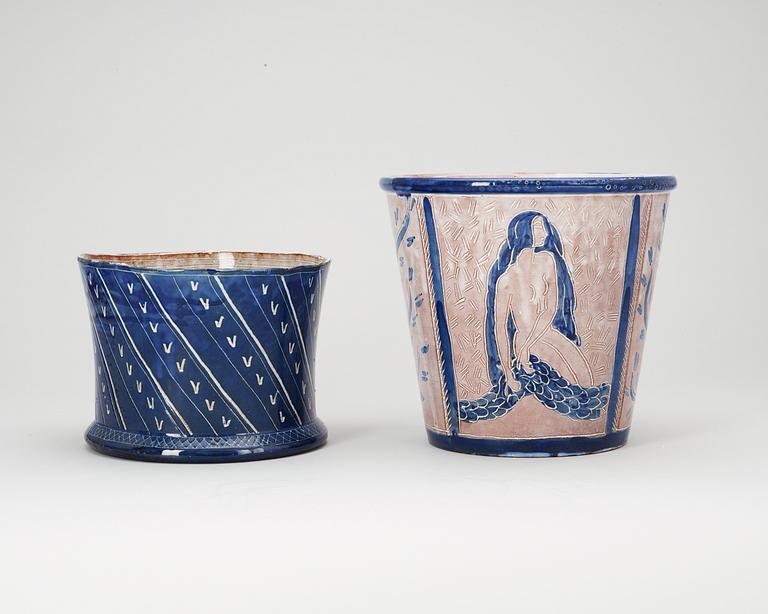 Two Wilhelm Kåge stoneware pots, Gustavsberg 1924.