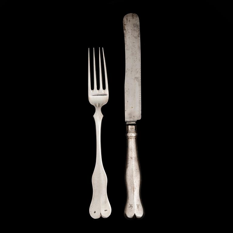 BESTICK 6+6, silver, Österrike-Ungern 1864. Silvervikt 456 g.