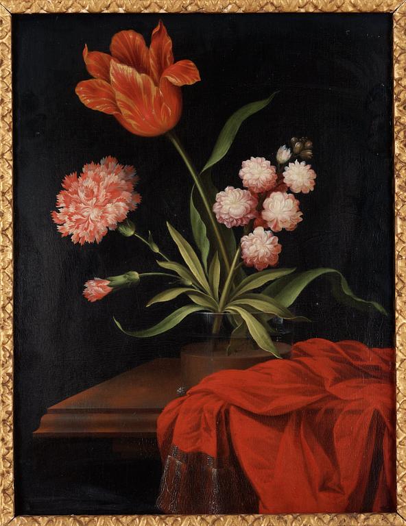Johan Johnsen, Still life with flower in a glass vase.