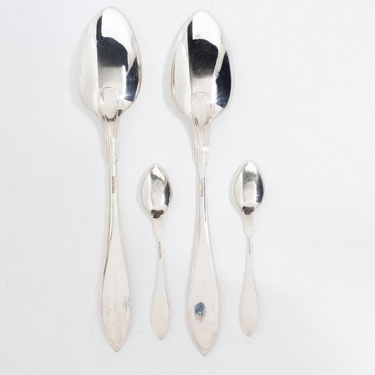 24 pieces of silver spoons, Swedish pointy model, by Otto Larsson, Landskrona, Sweden, 1925.