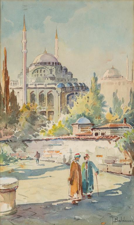 A 20th century watercolor on paer, signed T. Baldasar.