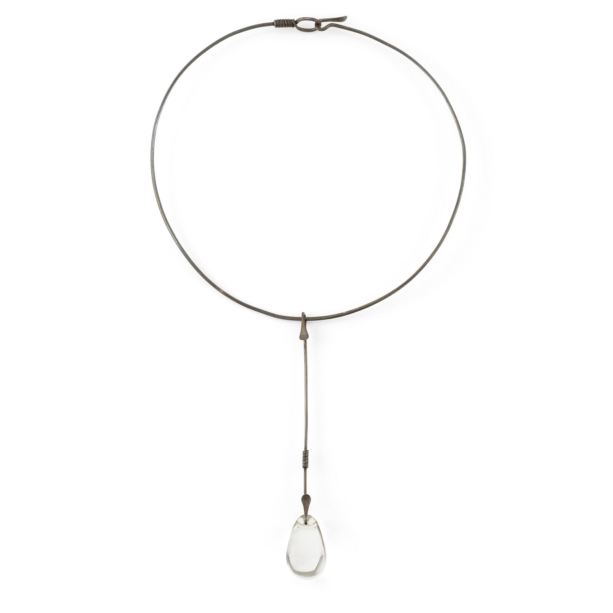 Vivianna Torun Bülow-Hübe, a necklace, silver with a glass drop, excecuted in her own studio most likely 1950's.