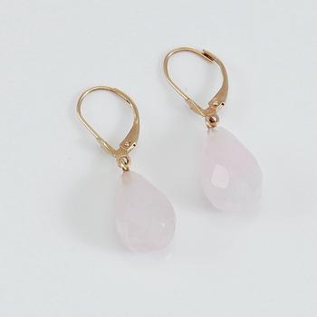 ÖRHÄNGEN, 1 par, 14K guld och rosenkvarts.