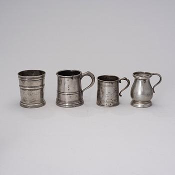 TENNFÖREMÅL 5 ST OCH MÄSSINGSFAT, 1800-tal.