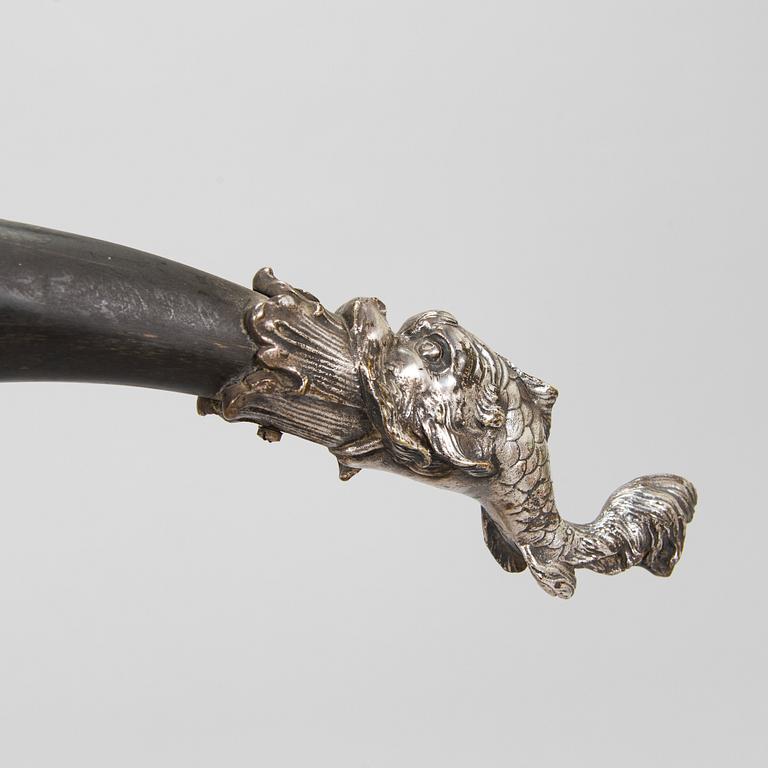 Silver-plated horn decoration, the end of 19th century. Height 93 cm.