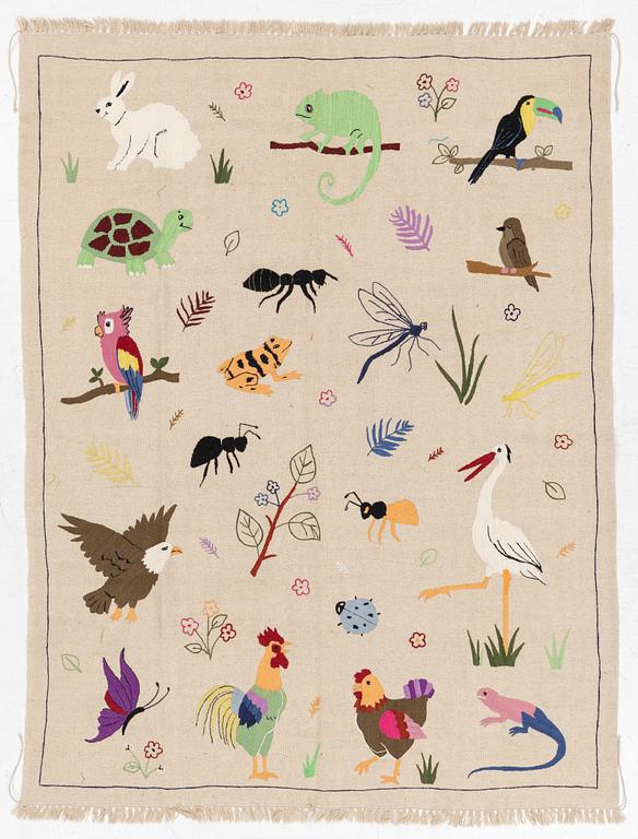 Matta, handbroderad Kelim, ca 220 x 173 cm.