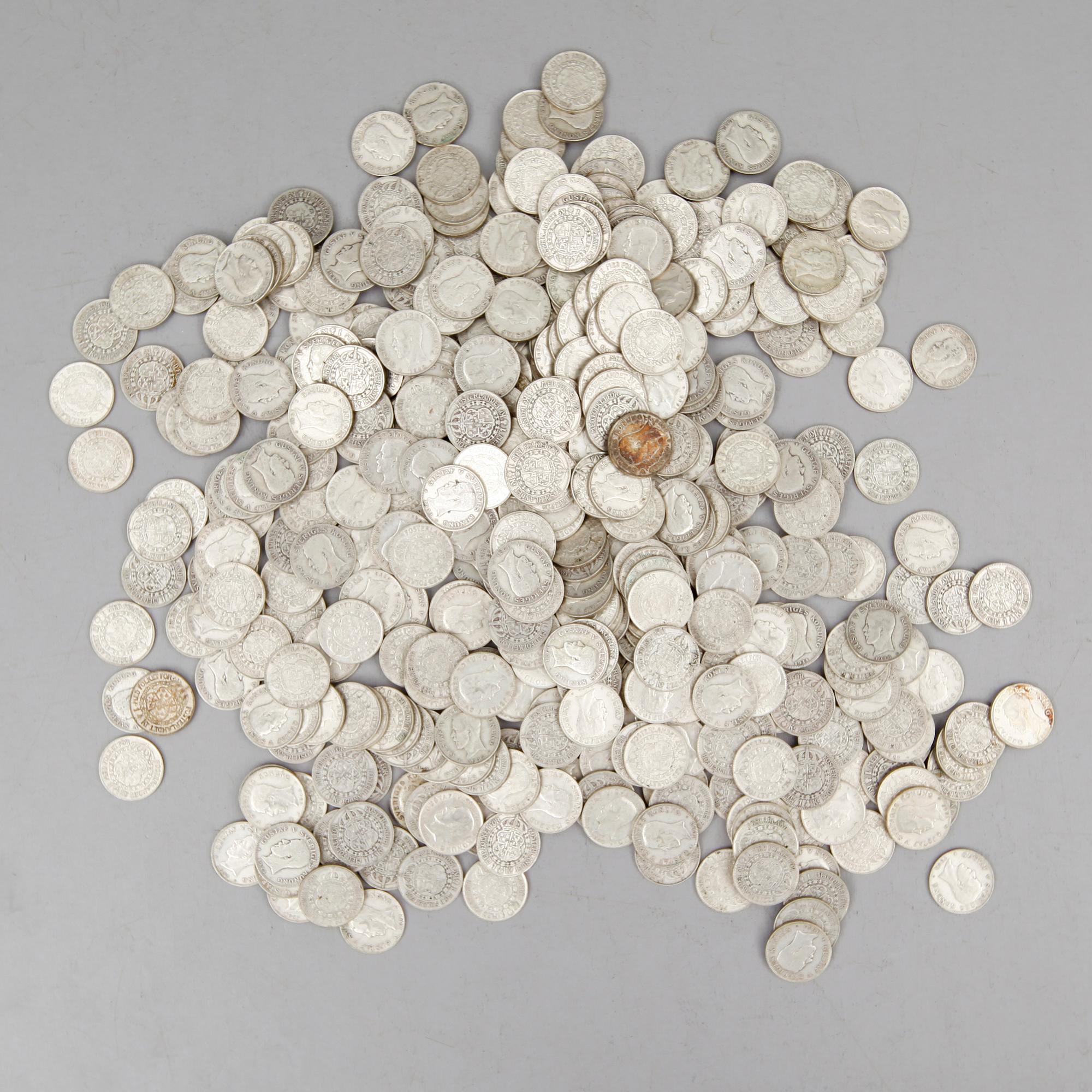 SAMLING SILVERMYNT, enkronor, Gustaf V, 1910-1941. Vikt ca 3000 gram.