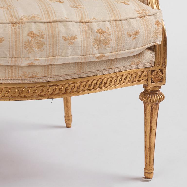 A royal Gustavian giltwood bergère, Stockholm, late 18th century.