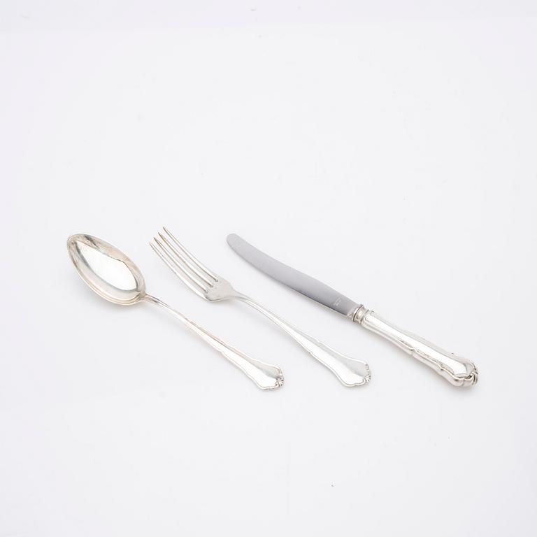 Silverbestick, 36 st, Chippendale, bl.a. Johansson J M, Göteborg, 1942-1945.