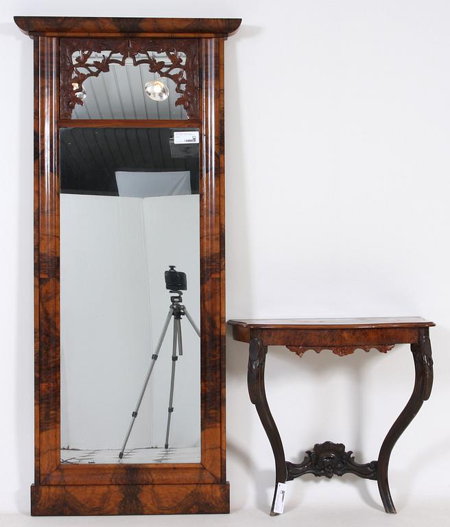 SPEGEL, senempire samt KONSOLBORD, nyrokoko, 1800-talets mitt.