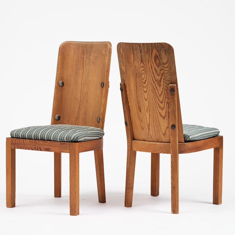 Axel Einar Hjorth, a set of six stained pine "Lovö" chairs, Nordiska Kompaniet, Sweden, 1930s.